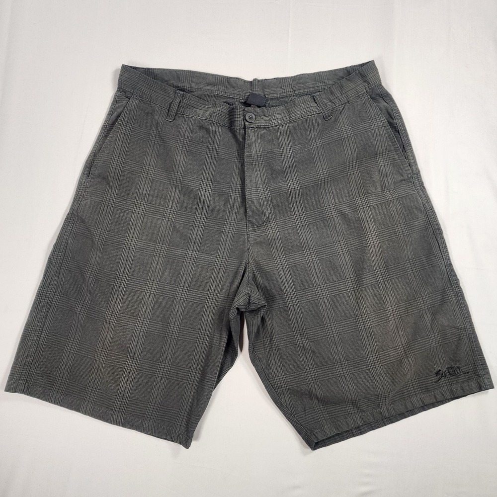 Vintage‎ So Cal Mens Plaid Shorts Gray Black Y2K Check Flat Front Size 38 Casual